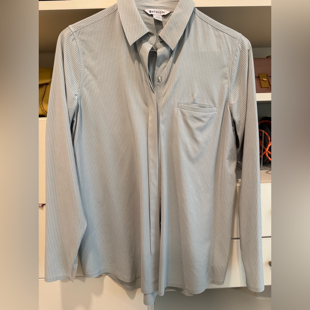 Athleta pale green Striped Shirt